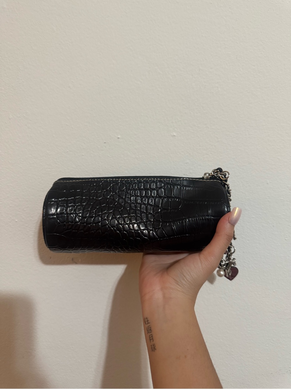 Liz Claiborne Black Croc-Embossed Cylinder Wristlet